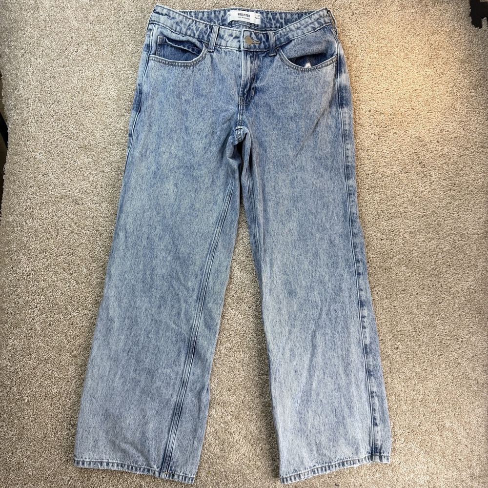 Hollister Low-Rise Baggy Wide-Leg Jeans Womens 4 Acid Wash Blue Denim Pants